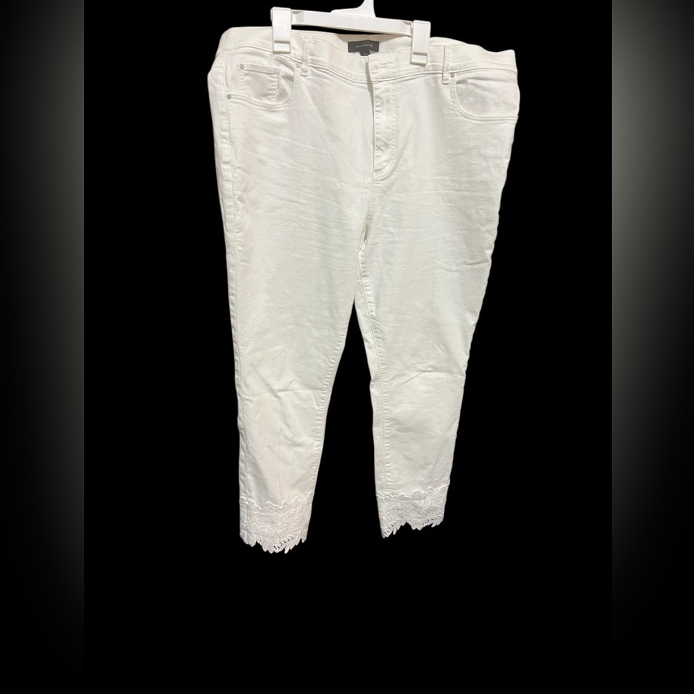 Ann Taylor White Eyelet Lace Trim Skinny Ankle Jean Size 18